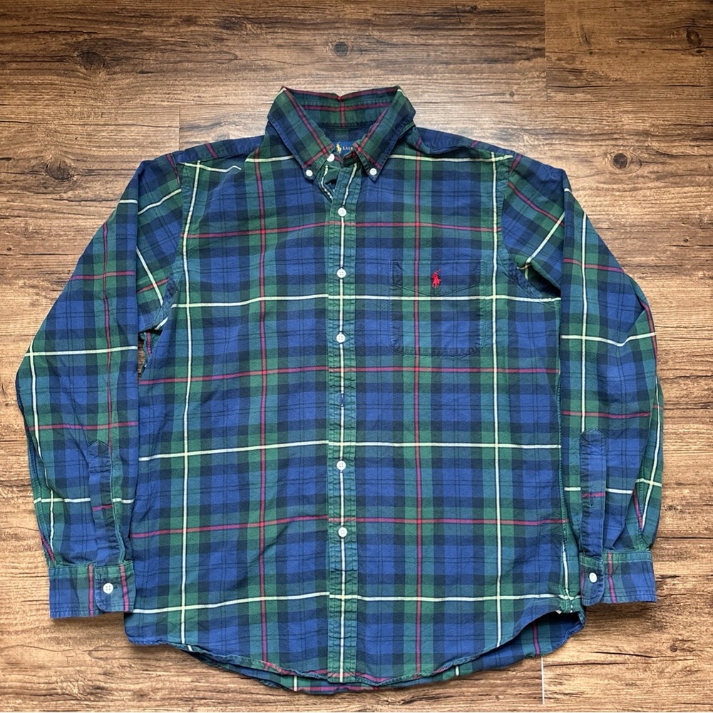 Ralph Lauren Men's Green and Blue Checkered Shirt